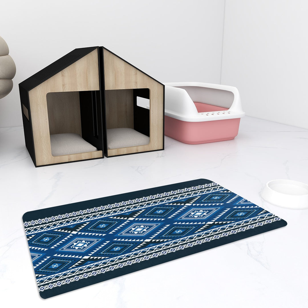 Geometric Blue Diamond - Pet Food Mat