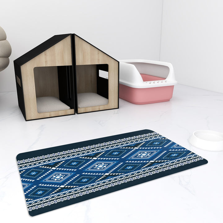 Geometric Blue Diamond - Pet Food Mat