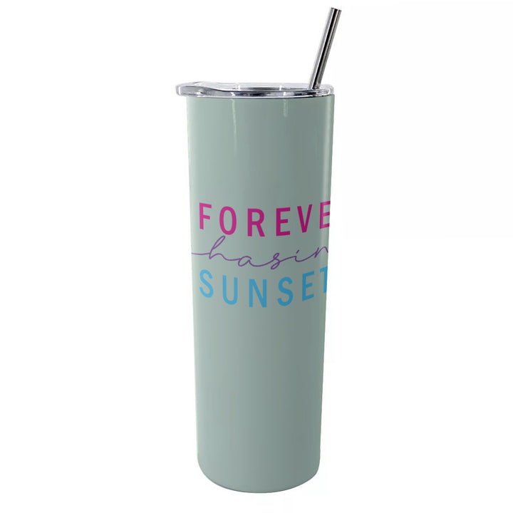 Forever Chasing Sunsets - Glitter Tumbler With Stainless Steel Straw 20oz