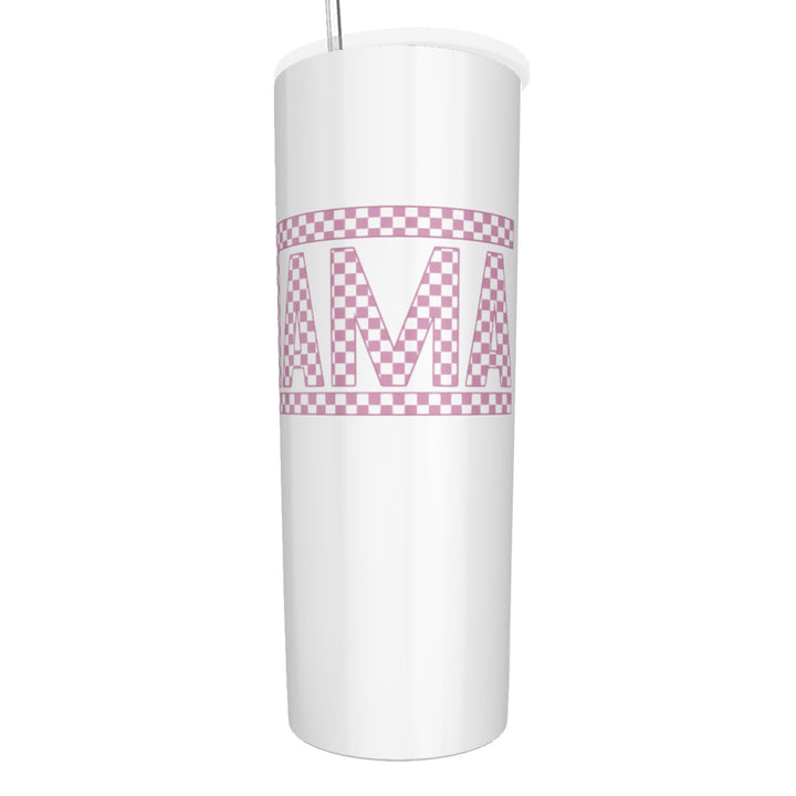 Pink Check Mama - Glitter Tumbler With Stainless Steel Straw 20oz