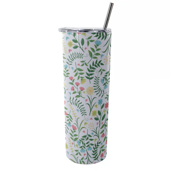Spring Flowers - Glitter Tumbler With Stainless Steel Straw 20oz
