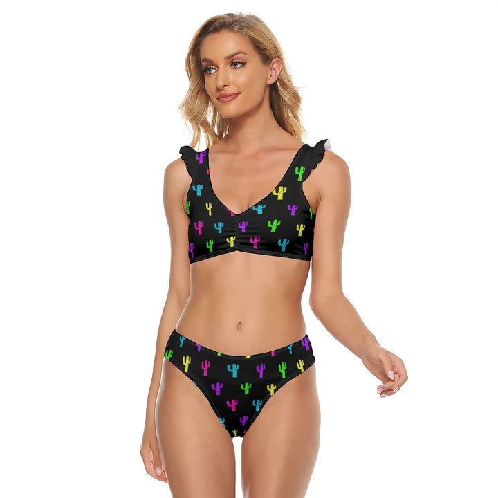 Neon Cactus - All-Over Print Women's Bikini Swimsuit With Ruffle Cuff Bra