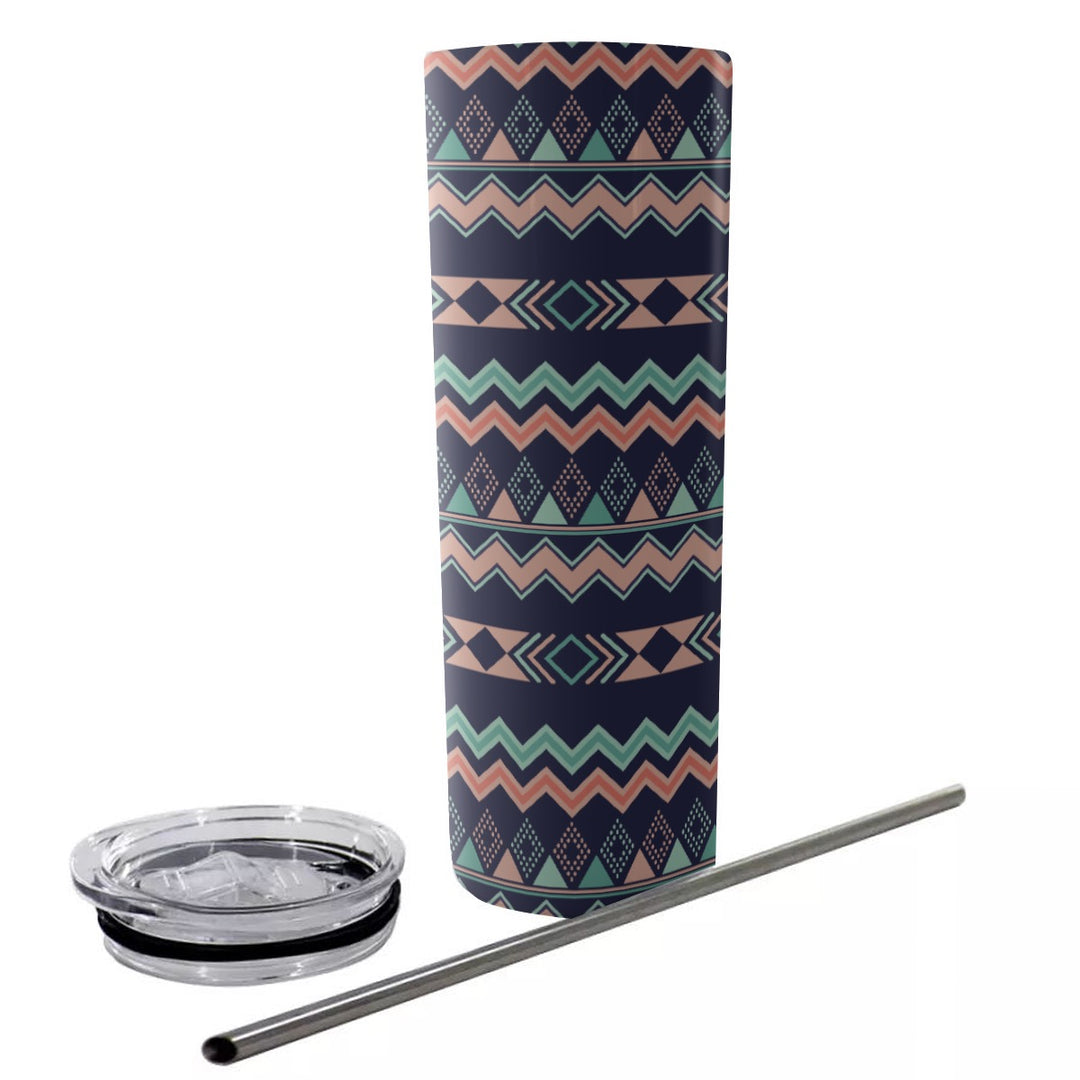 Peach Aztec Chevron - Glitter Tumbler With Stainless Steel Straw 20oz