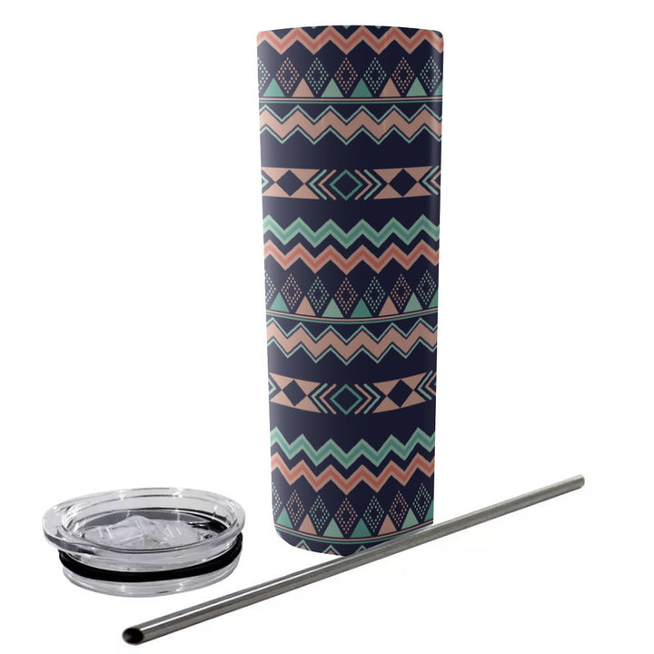 Peach Aztec Chevron - Glitter Tumbler With Stainless Steel Straw 20oz