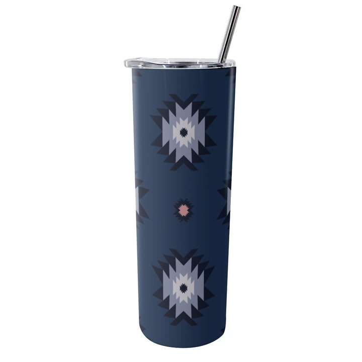 Native Aztec - Glitter Tumbler With Stainless Steel Straw 20oz