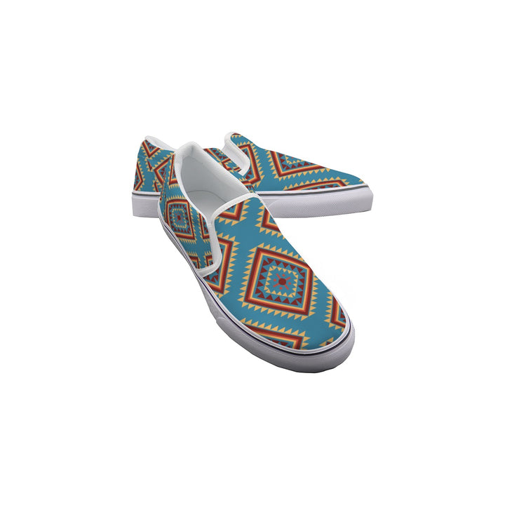 Navajo Vintage Blue - Women's Slip On Sneakers
