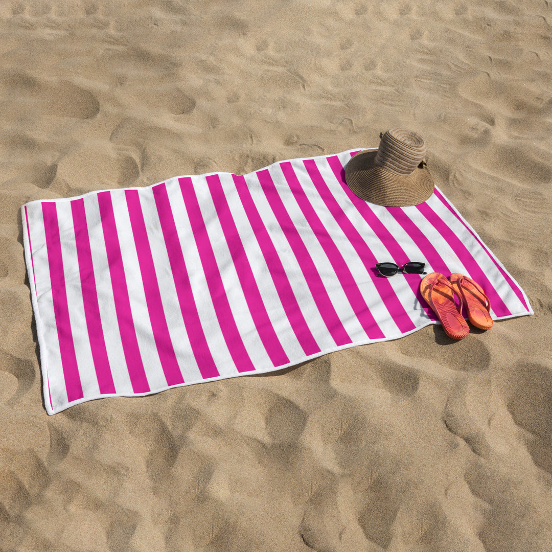 Pink & White Stripe - Rectangular Beach Towel