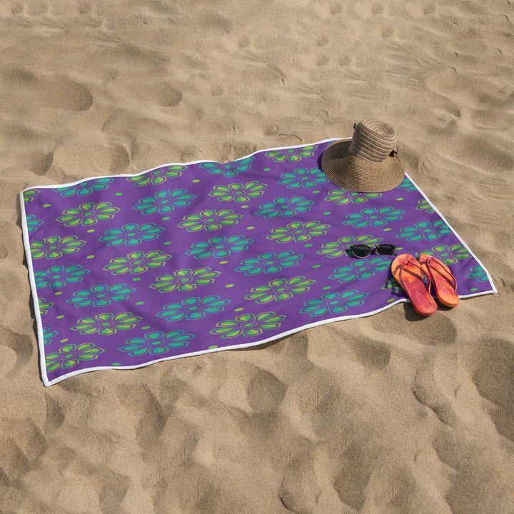 Neon Flowers - Rectangular Beach Towel