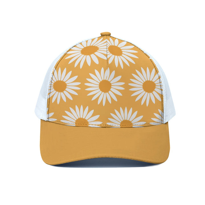 Yellow Sunflower Pattern - Unisex Trucker Hat With White Half-mesh