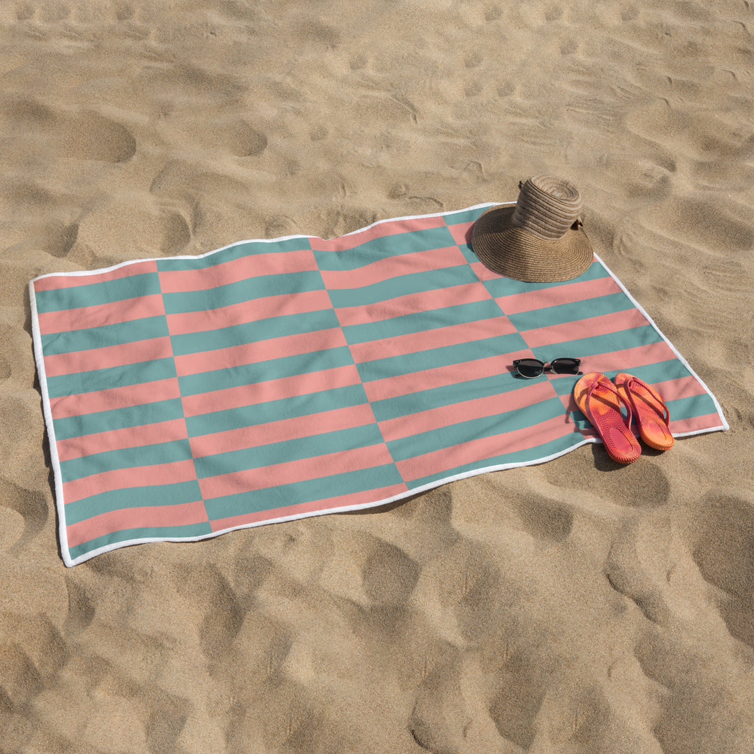 Peach Grid - Rectangular Beach Towel