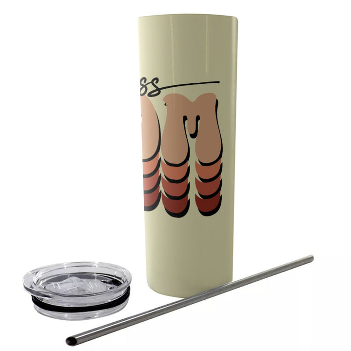Hot Mess Mom - Glitter Tumbler With Stainless Steel Straw 20oz