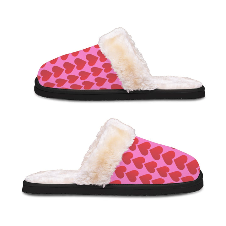 Red Valentine Hearts - Women's Home Plush Slippers