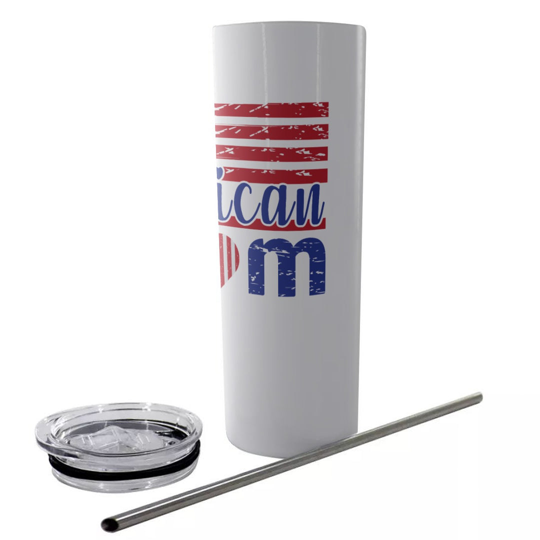 All American Mom - Glitter Tumbler With Stainless Steel Straw 20oz