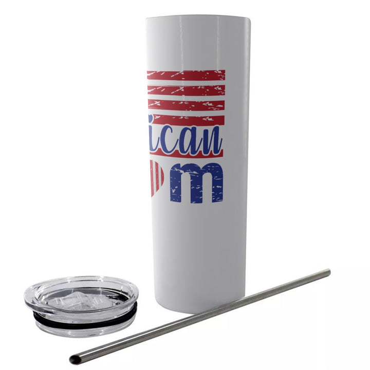 All American Mom - Glitter Tumbler With Stainless Steel Straw 20oz