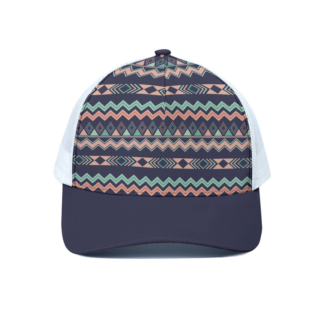 Peach Aztec Chevron - Unisex Trucker Hat With White Half-mesh