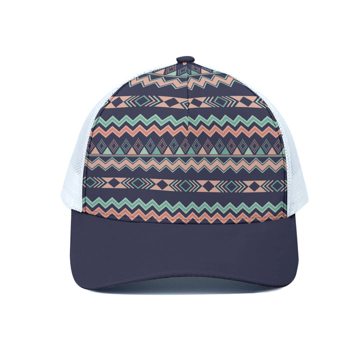 Peach Aztec Chevron - Unisex Trucker Hat With White Half-mesh