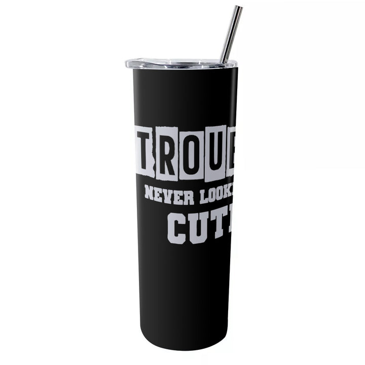 Trouble Never Looked So Cute - Glitter Tumbler With Stainless Steel Straw 20oz