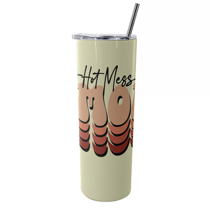 Hot Mess Mom - Glitter Tumbler With Stainless Steel Straw 20oz