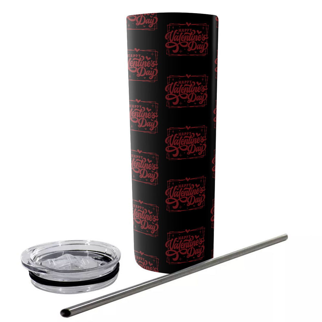 Happy Valentine's Day W/Hearts - Glitter Tumbler With Stainless Steel Straw 20oz