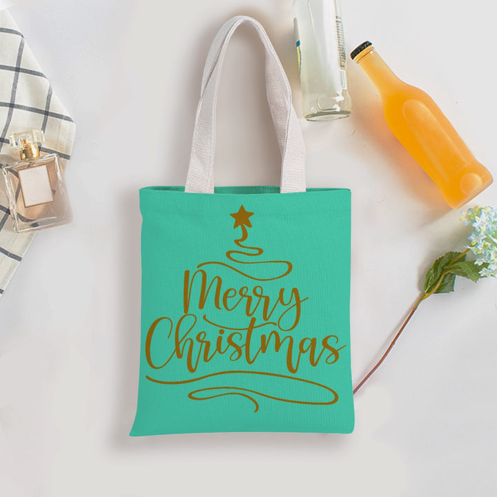 Merry Christmas Gold Tree - Double-Sided Printed Canvas Bag