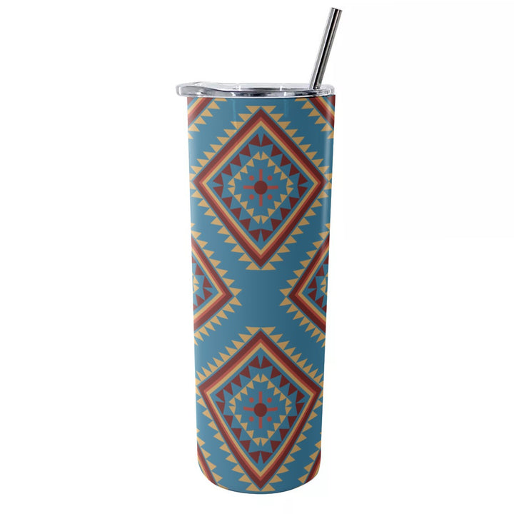 Navajo Vintage Blue - Glitter Tumbler With Stainless Steel Straw 20oz