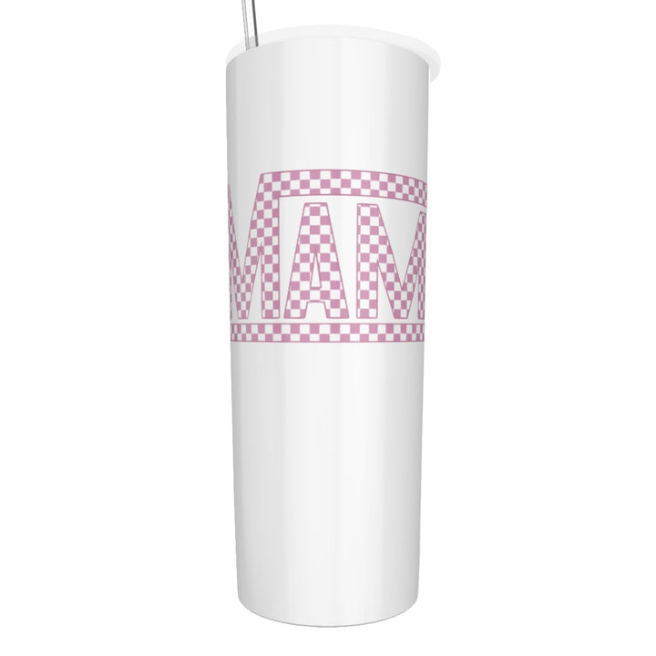 Pink Check Mama - Glitter Tumbler With Stainless Steel Straw 20oz