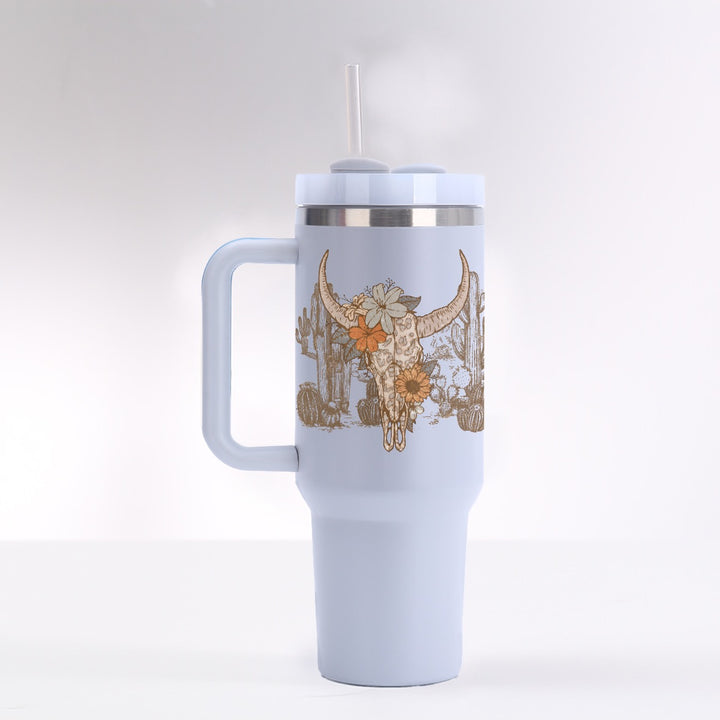 Flowery Leopard Skull - 40 oz Tumbler With Handle