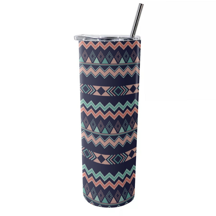 Peach Aztec Chevron - Glitter Tumbler With Stainless Steel Straw 20oz