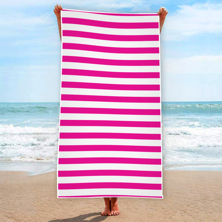 Pink & White Stripe - Rectangular Beach Towel