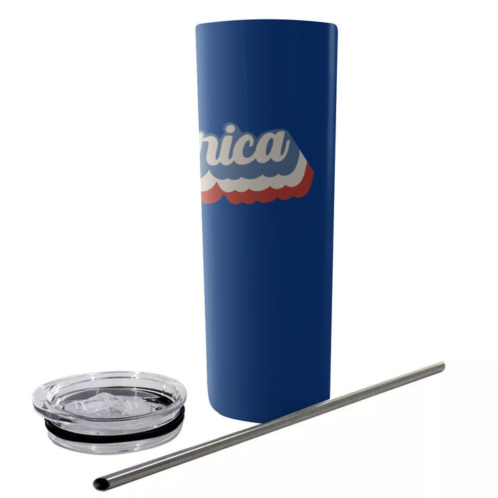 Retro America - Glitter Tumbler With Stainless Steel Straw 20oz