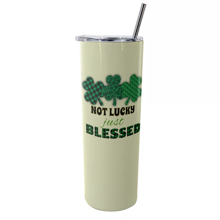 Not Lucky Just Blessed - Glitter Tumbler With Stainless Steel Straw 20oz
