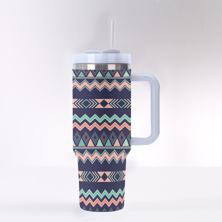 Peach Aztec Chevron - 40 oz Tumbler With Handle