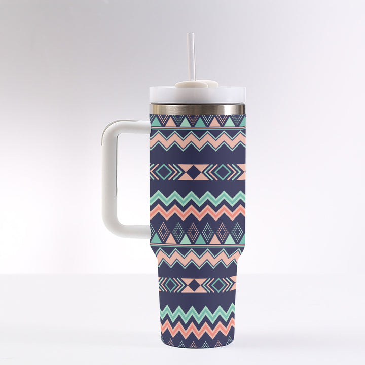 Peach Aztec Chevron - 40 oz Tumbler With Handle