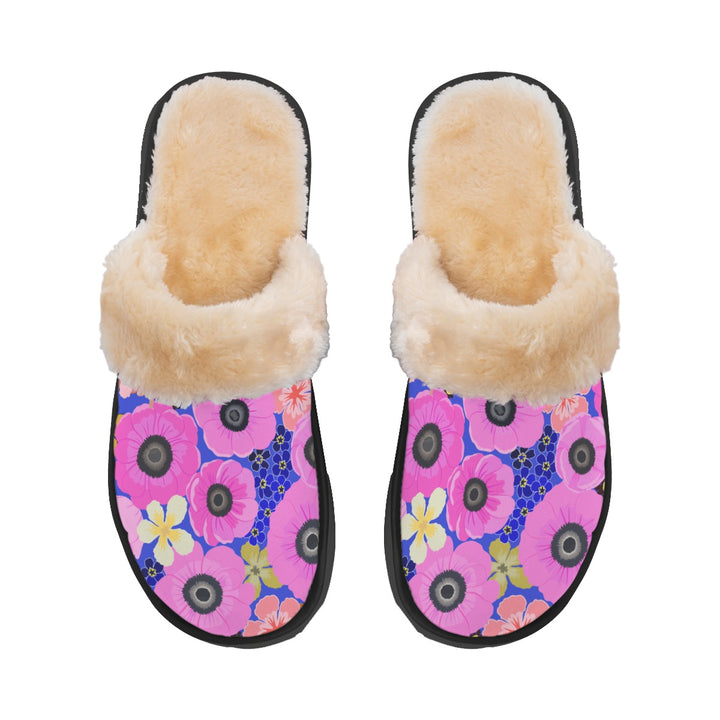 Vibrant Pink Spring Pattern - Women's Home Plush Slippers