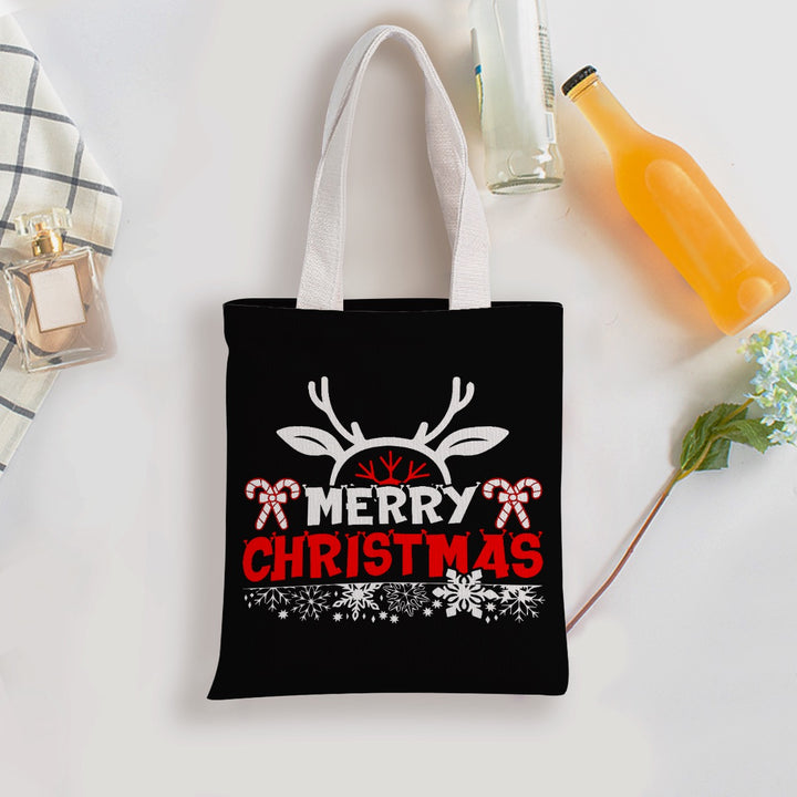 Merry Christmas Antlers - Double-Sided Printed Canvas Bag