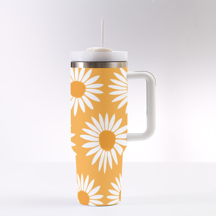 Yellow Sunflower Pattern - 40 oz Tumbler With Handle