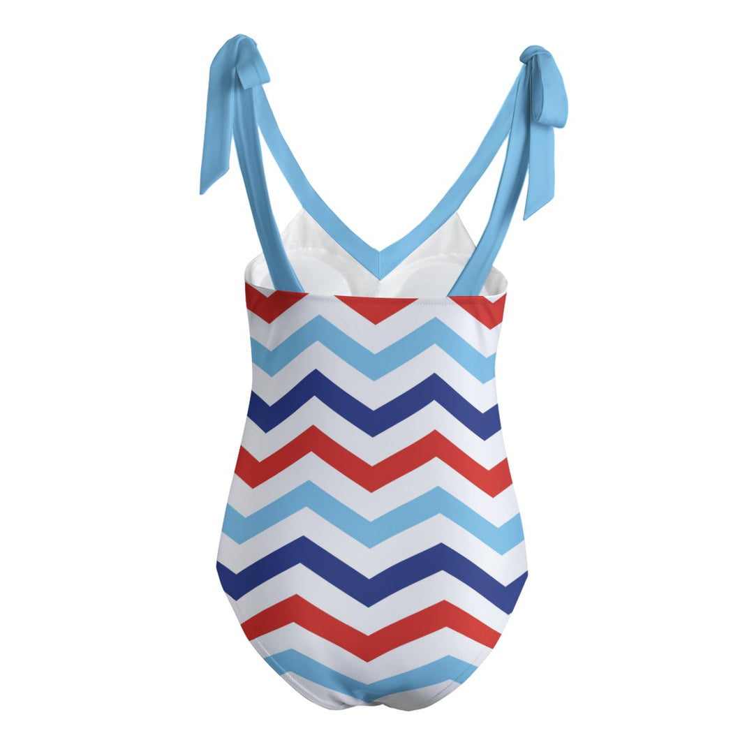 Patriotic Chevron - All-Over Print Women's Tie Shoulder Onepiece Padded Swimsuit