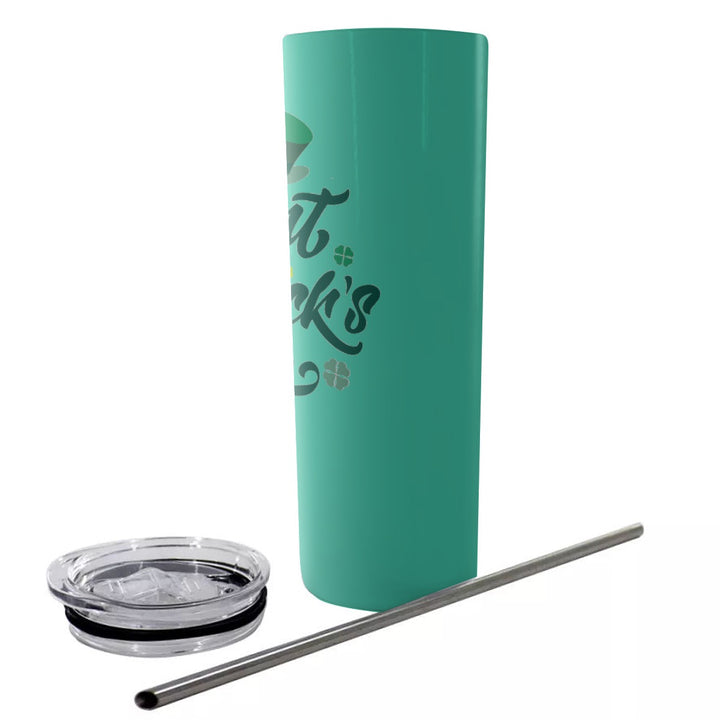 St. Patricks Day - Glitter Tumbler With Stainless Steel Straw 20oz