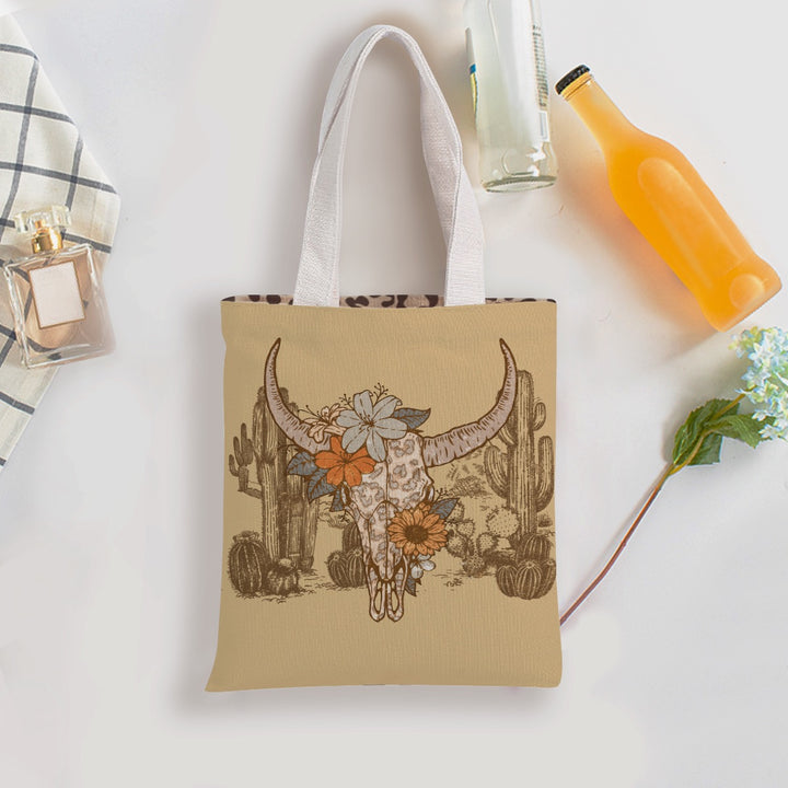 Flowery Leopard Skull -Double-Sided Printed Canvas Bag
