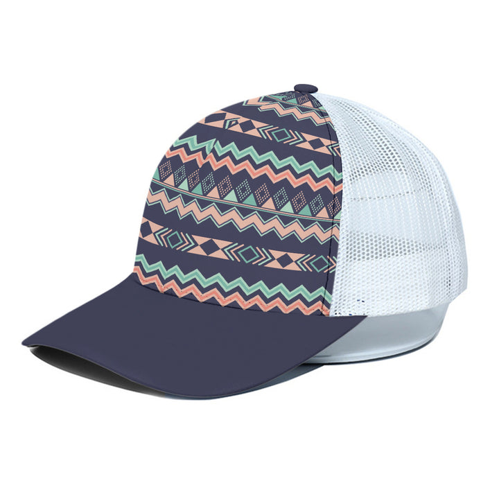 Peach Aztec Chevron - Unisex Trucker Hat With White Half-mesh