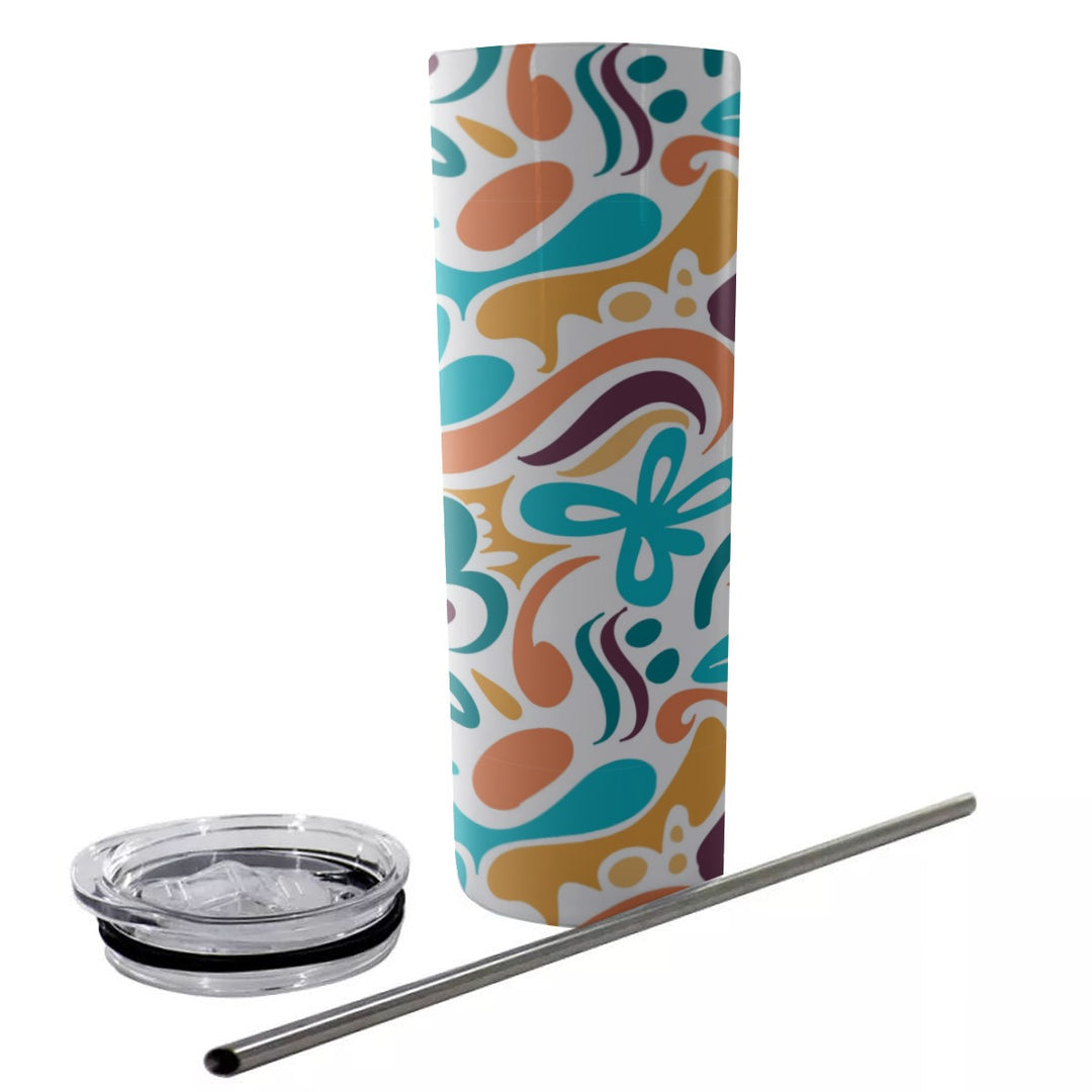 Summer Doodle - Glitter Tumbler With Stainless Steel Straw 20oz