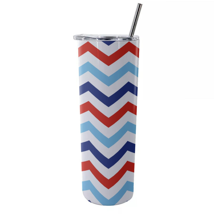 Patriotic Chevron - Glitter Tumbler With Stainless Steel Straw 20oz