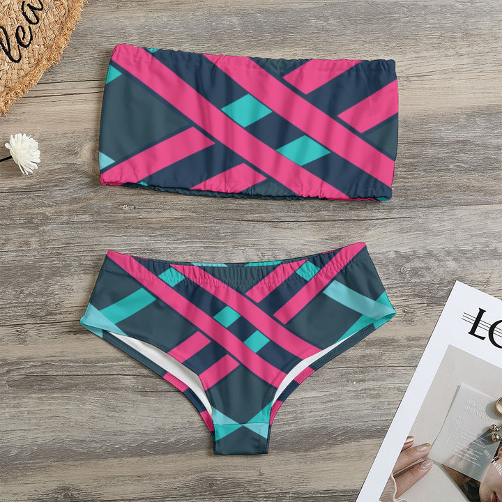 Pink And Teal Abstract - All-Over Print Women's Strapless Bikini Swimsuit