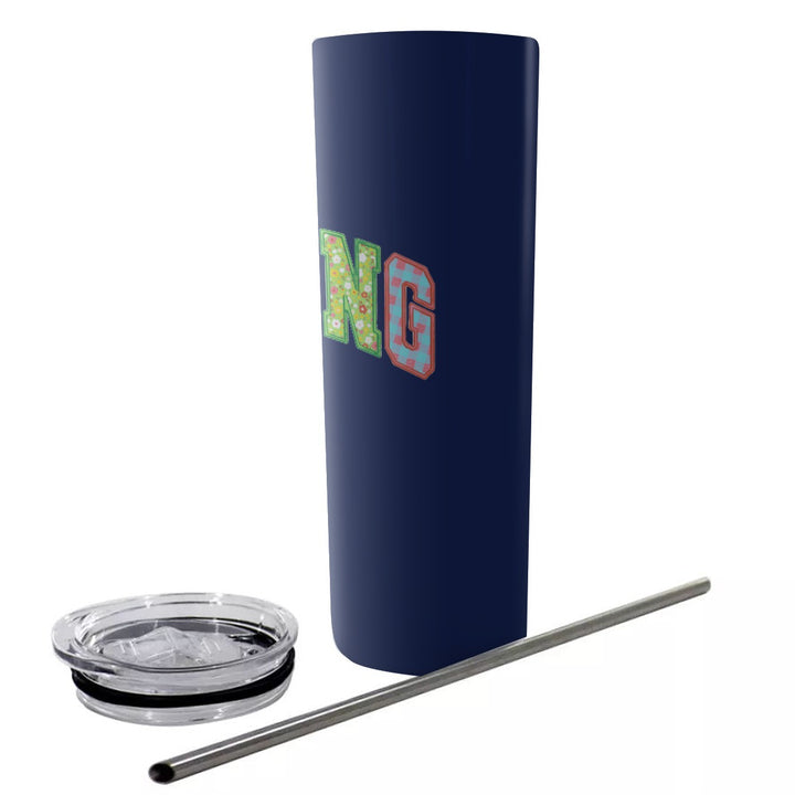 Spring Quilt - Glitter Tumbler With Stainless Steel Straw 20oz
