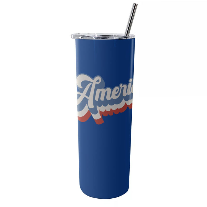 Retro America - Glitter Tumbler With Stainless Steel Straw 20oz