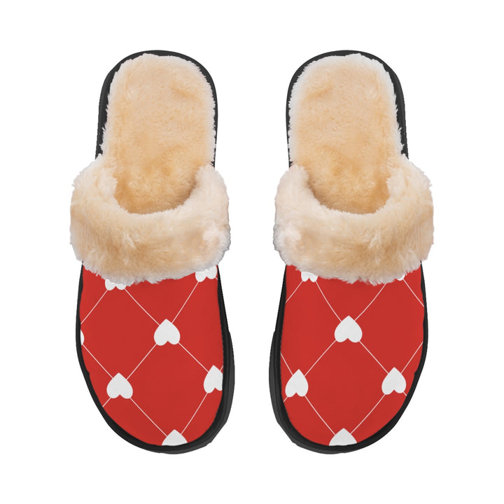 White Heart Diamond - Women's Home Plush Slippers