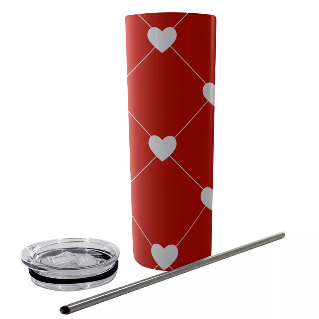White Heart Diamond - Glitter Tumbler With Stainless Steel Straw 20oz