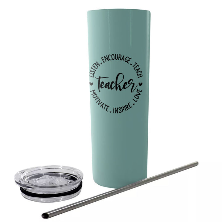 Teacher - Glitter Tumbler With Stainless Steel Straw 20oz