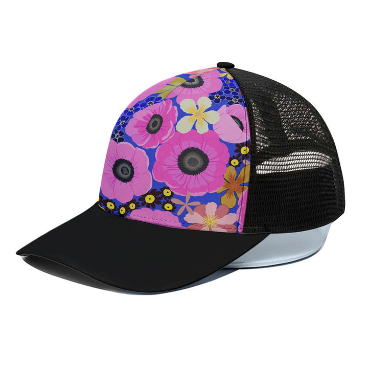 Vibrant Pink Spring Pattern - Unisex Trucker Hat With Black Half-mesh