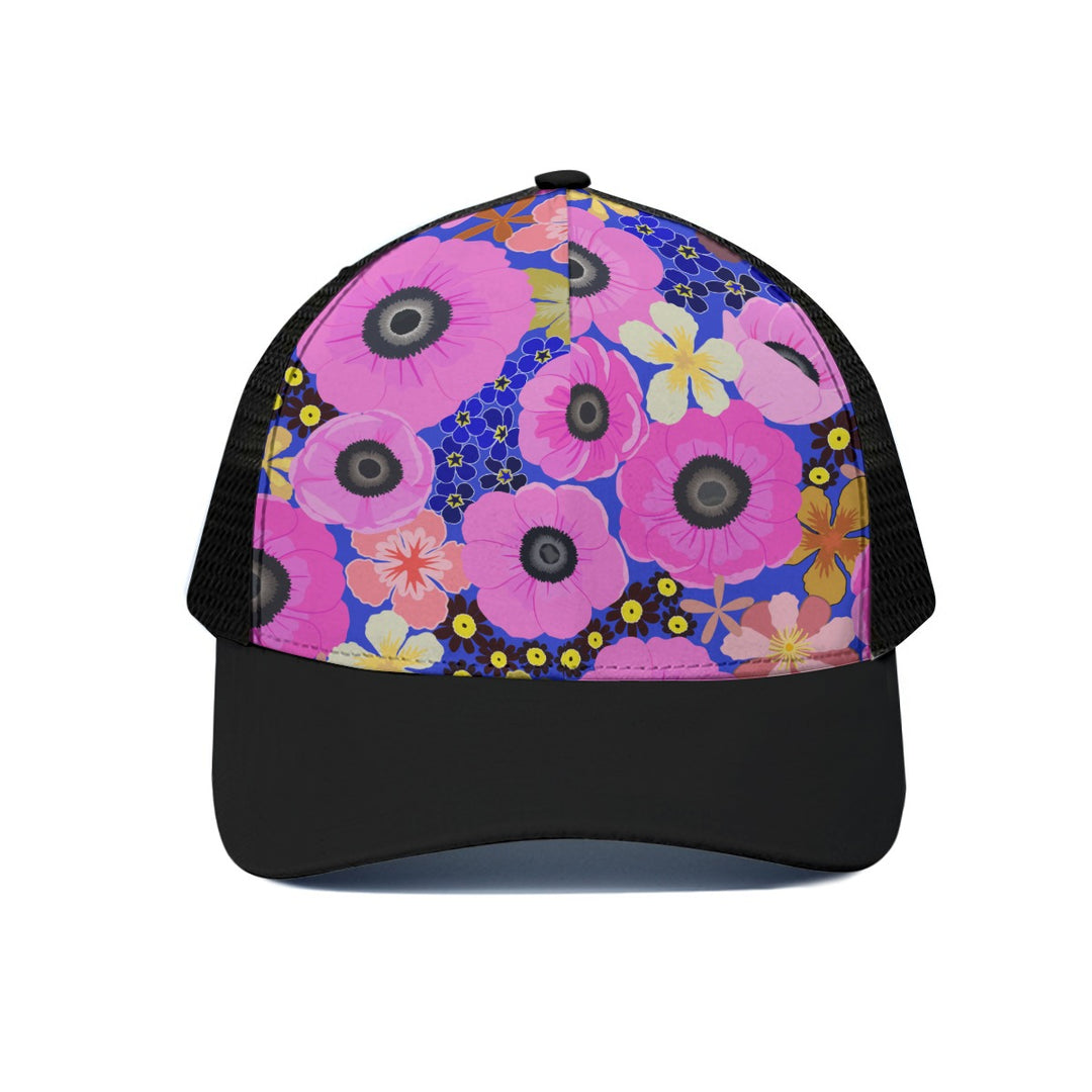 Vibrant Pink Spring Pattern - Unisex Trucker Hat With Black Half-mesh